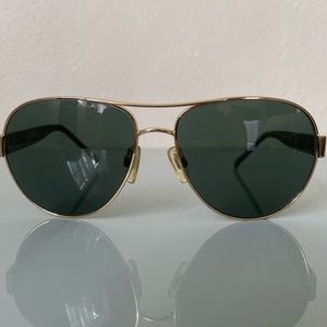 BURBERRY B3022 Sunglasses Aviator Gold rimmed black tinted lenses